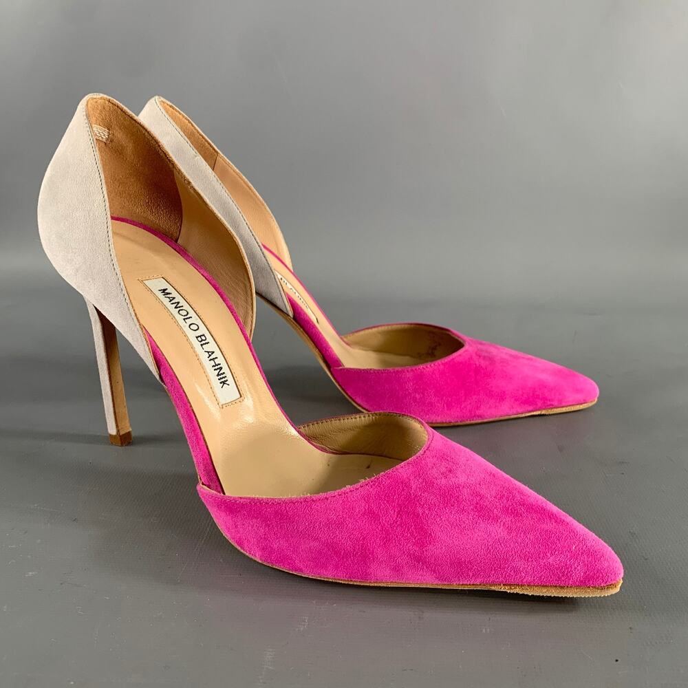 MANOLO BLAHNIK Size 9.5 Pink Grey Suede Two Tone Suede Pointed Toe Pumps